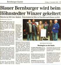 Pressebeitrag ''Blauer Bernburger' wird beim H&ouml;hnstedter Winzer gekeltert' MZ 05.11.2004